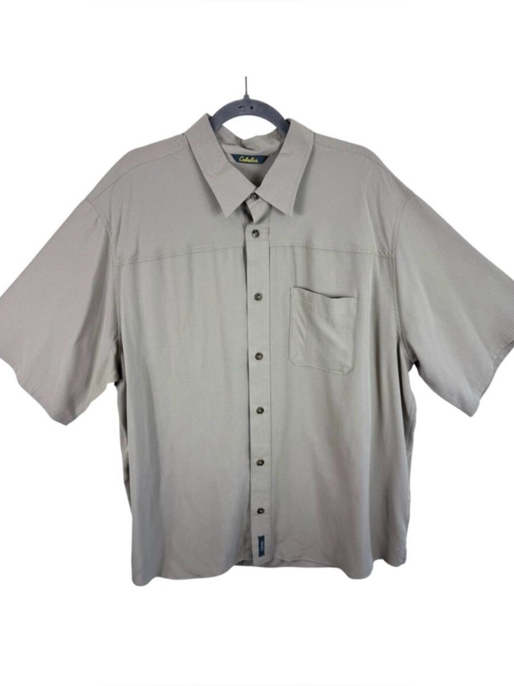 Cabela's Tan Checkered Collared Short Sleeve Modal‎ Light Button Up Men's Sz XXL